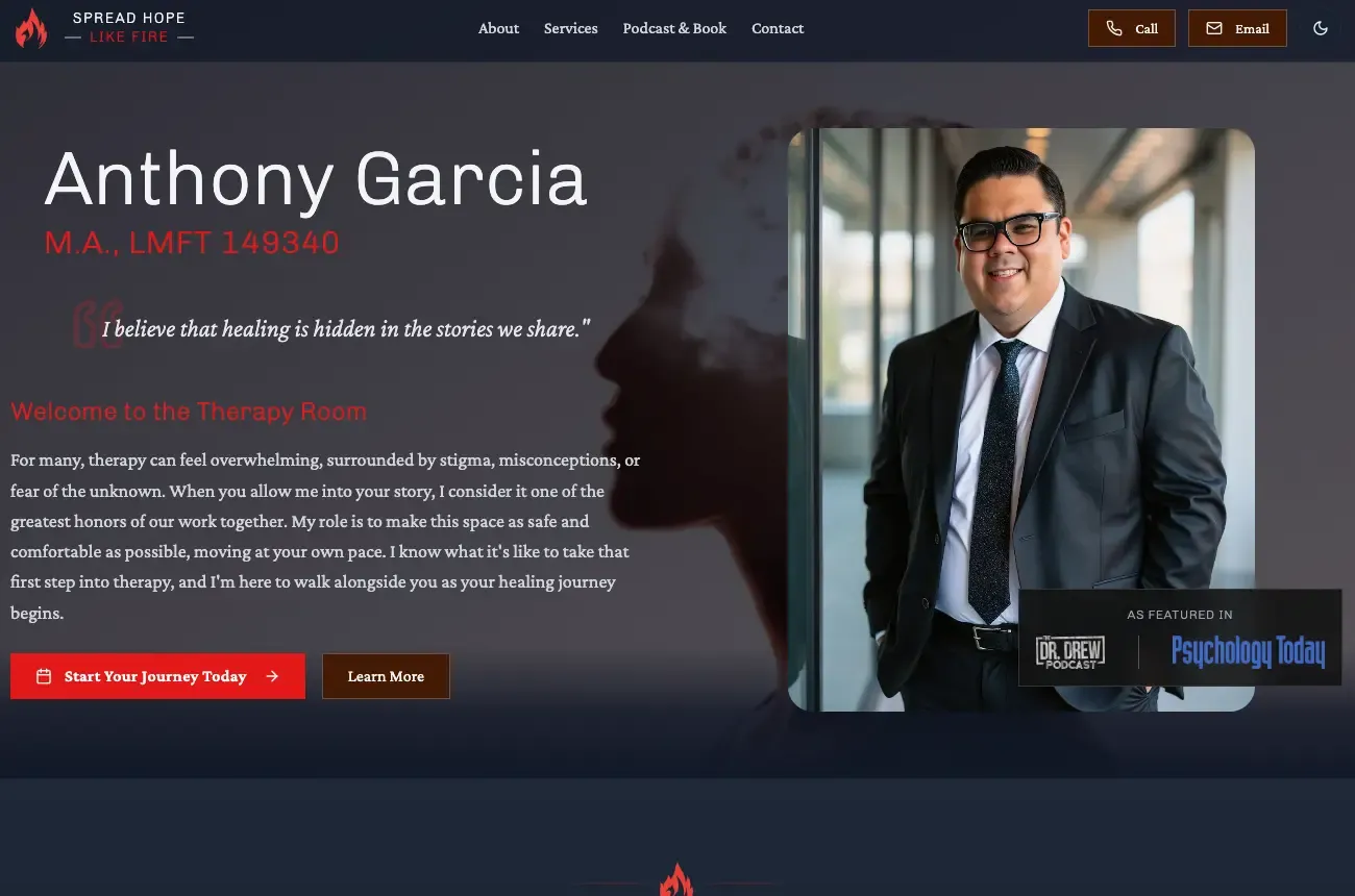 Screenshot of Anthony Garcia MA LMFT website