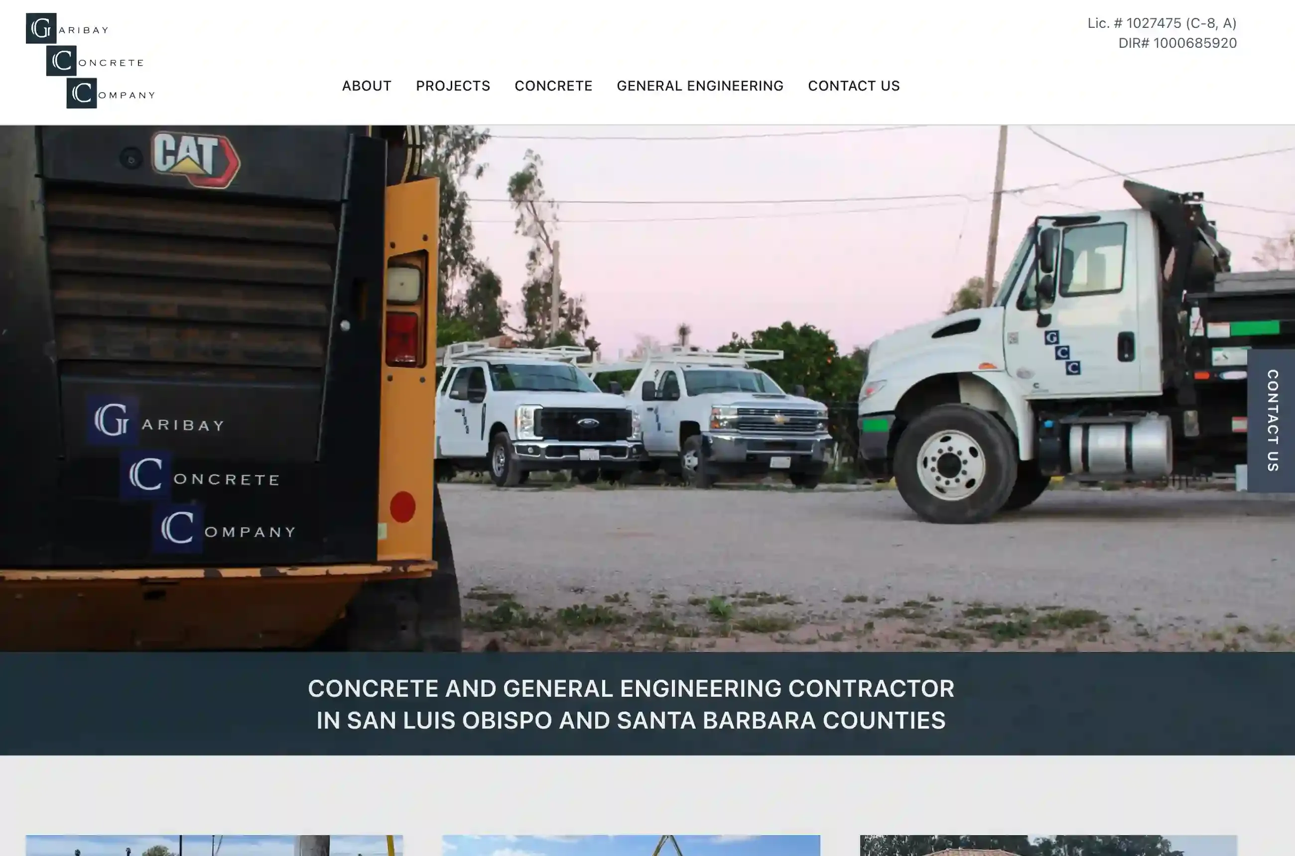 Garibay Concrete, Inc. website hero image