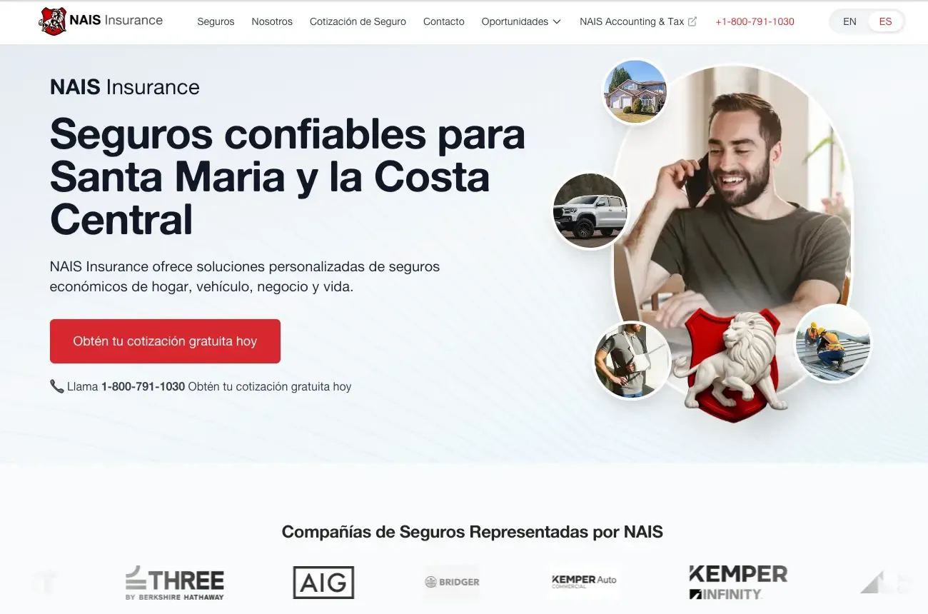 Screenshot of NAIS Insurance website